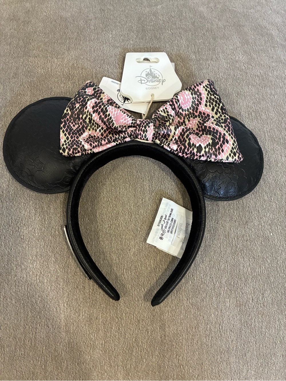 Disney Black Minnie Ear Headband with Pink Snake-Print Bow